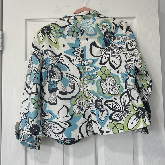 Abbie Mags Women's Size Medium‎ 100% Cotton Floral Blazer White Blue Green - Picture 6 of 10